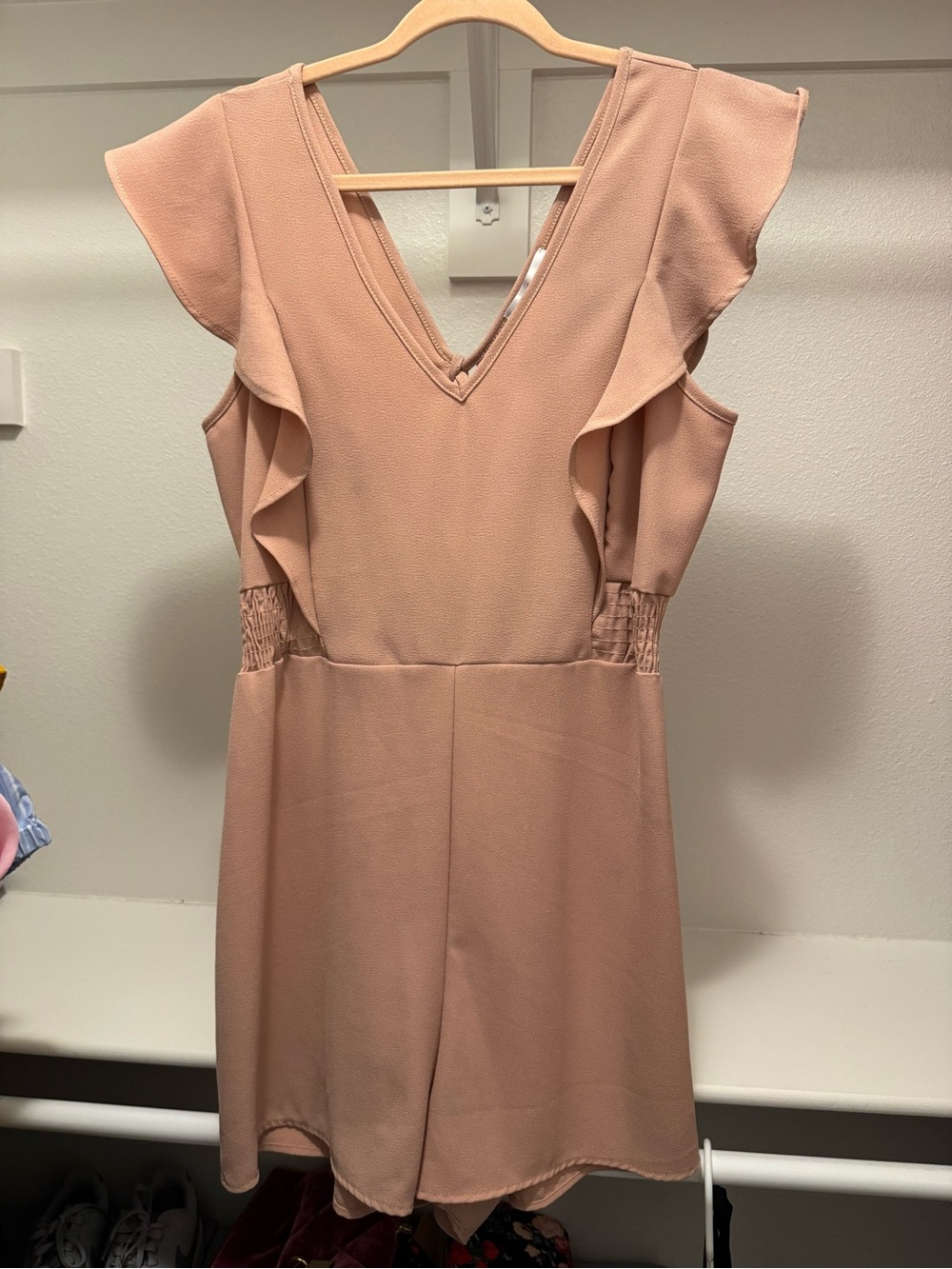 Ces Femme Blush Pink Ruffle V-Neck Romper